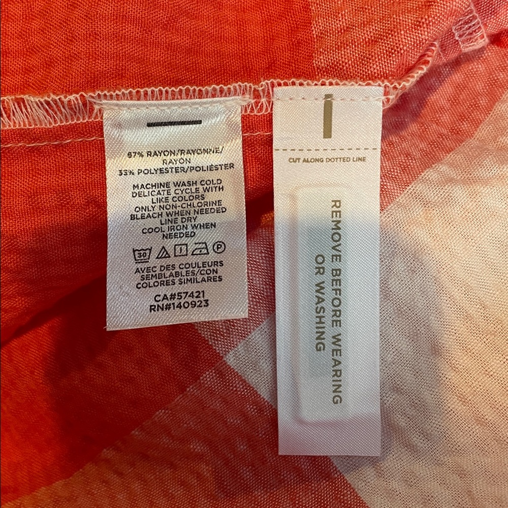 LOU & GREY Gingham Check Tiered Tank Midi Smocked Dress in Coral/White Size L - Picture 11 of 11